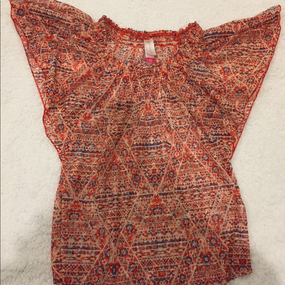 Red/Orange & Blue Aztec Pattern Blouse
